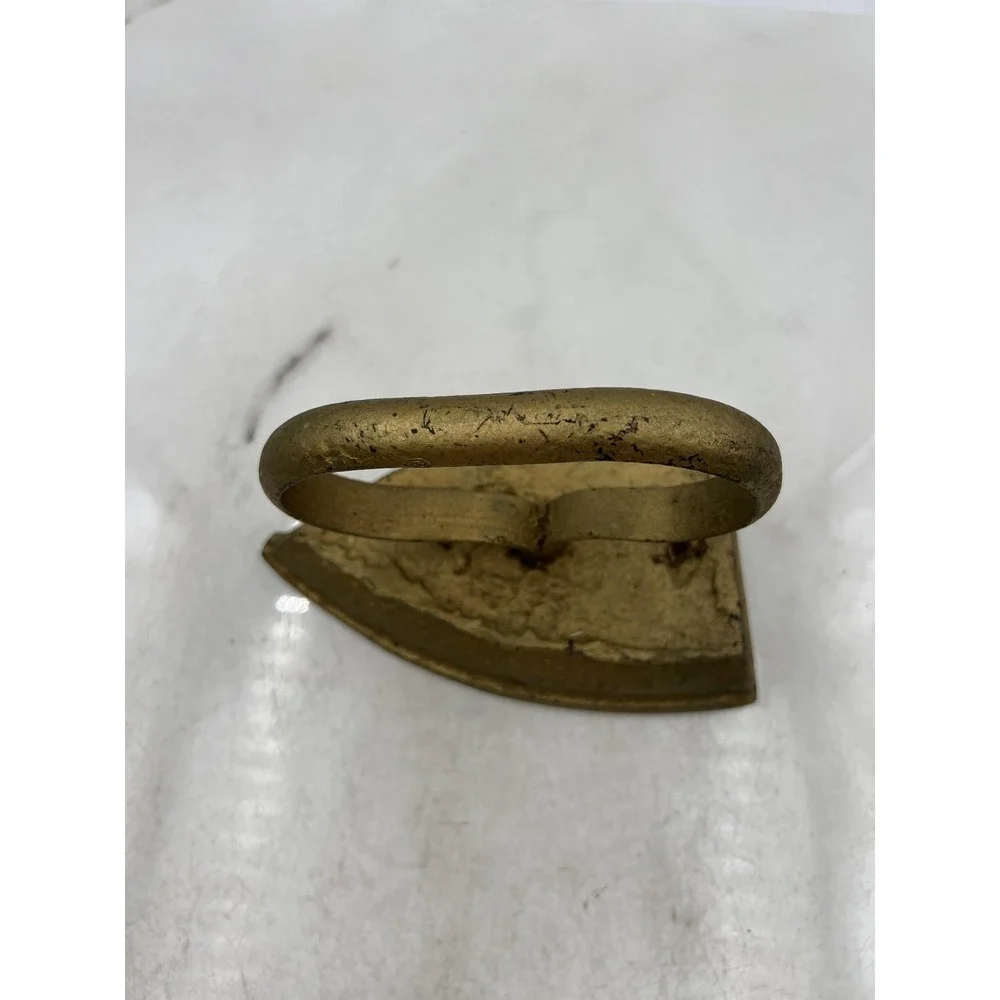Vintage Cast Iron Sad Iron Gold Painted Doorstop Primitive Antique Decor 6